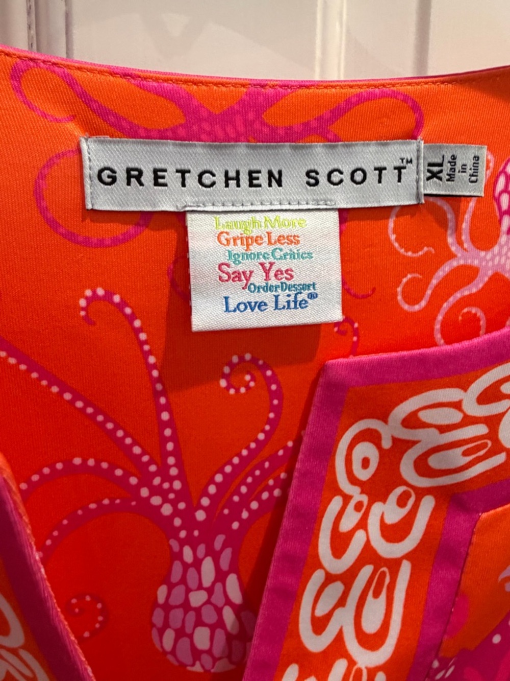 Gretchen Scott Bright Orange Tunic with Pink Floral Trim - Picture 5 of 5